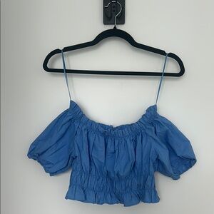 Zara Blue Smocked Crop Blouse - PERFECT for your next night out